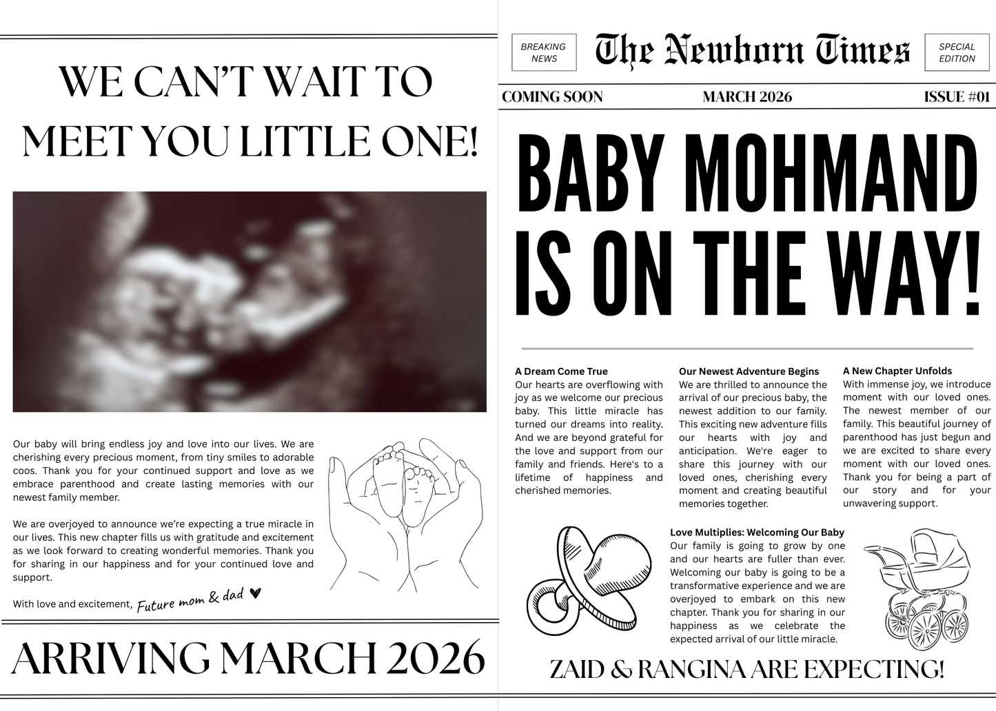 "BABY ANNOUNCEMENT" The Newborn Times Newspaper