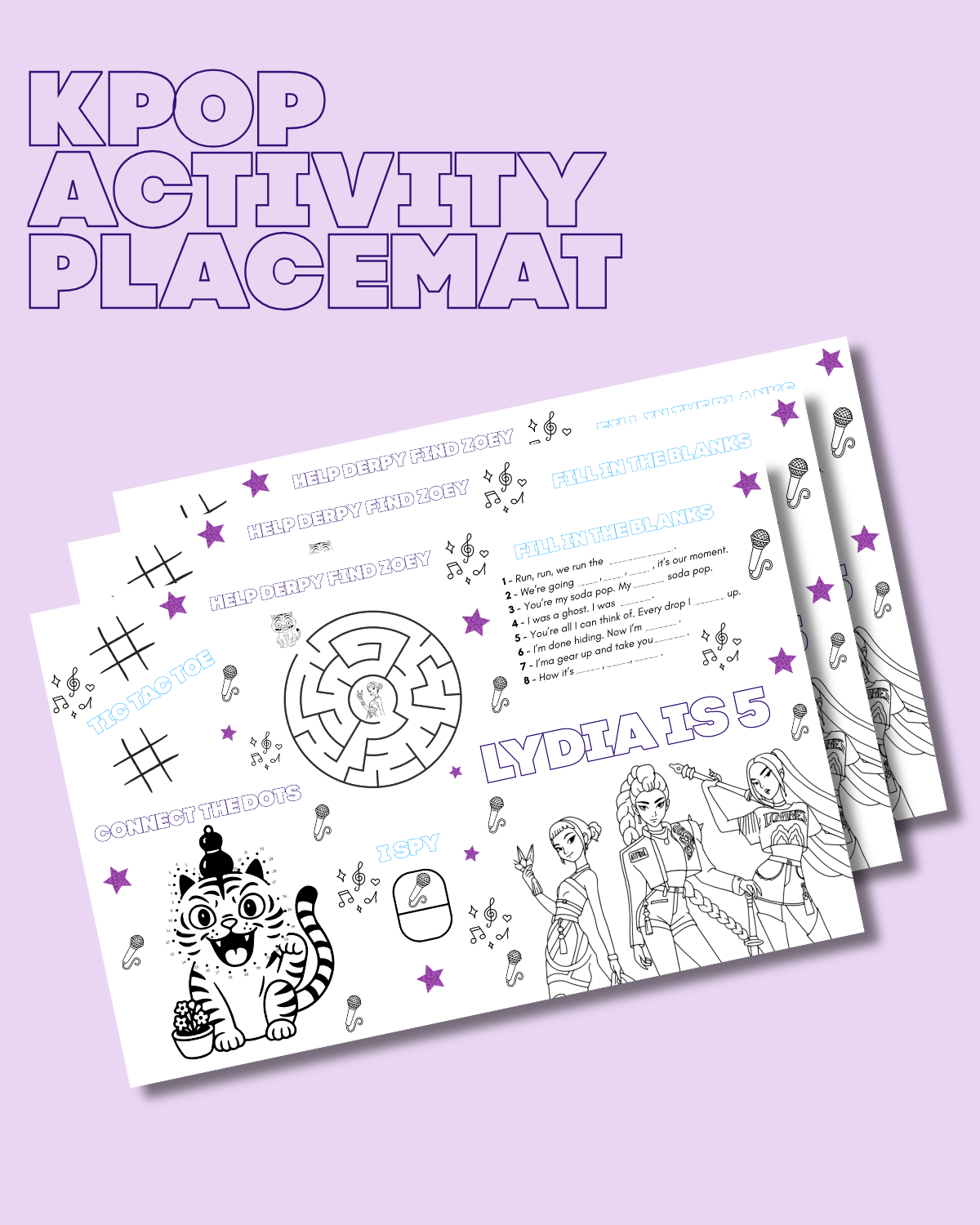 "KPOP DEMON HUNTERS INSPIRED" Activity Placemat