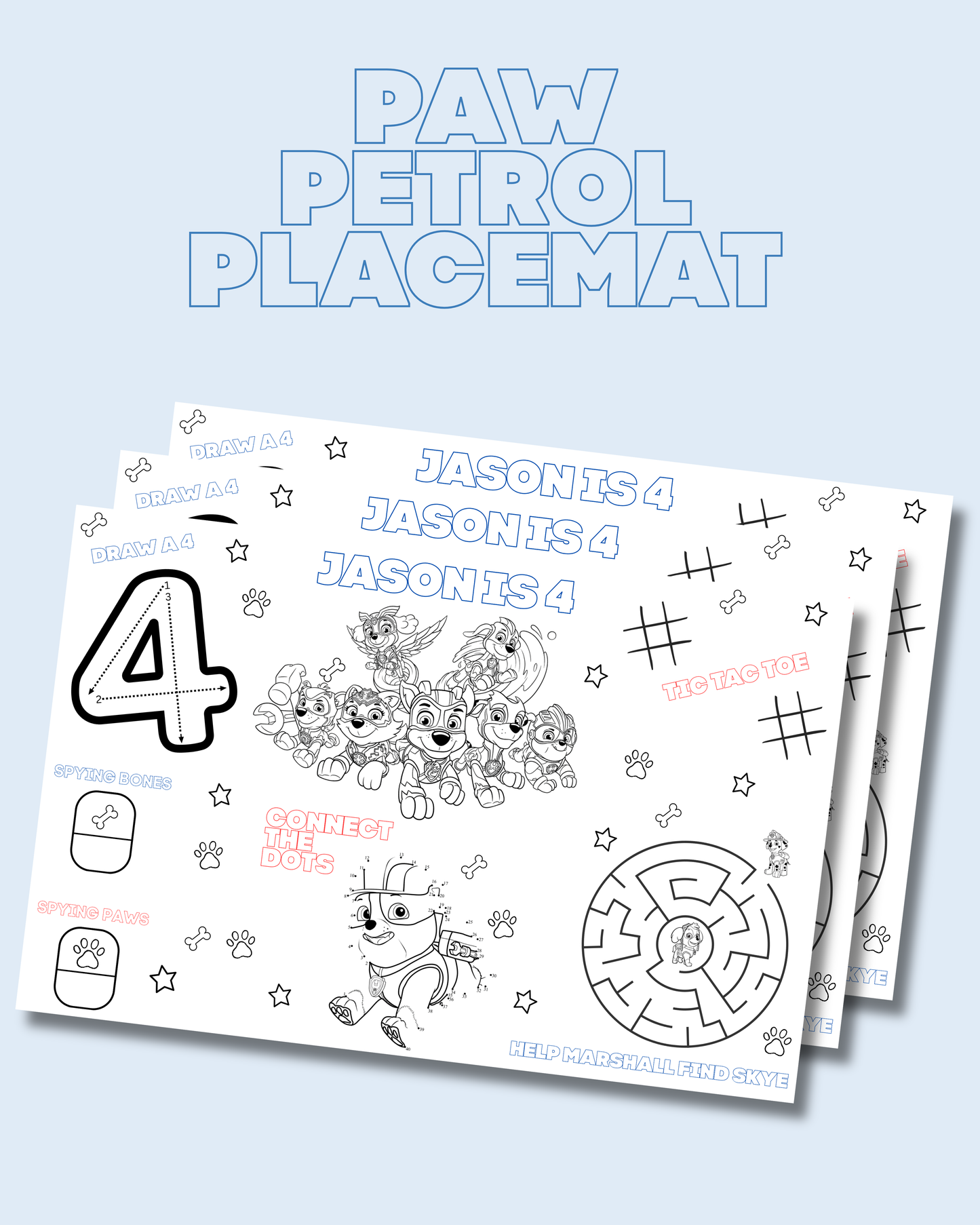 "PAW PETROL INSPIRED" Activity Placemat