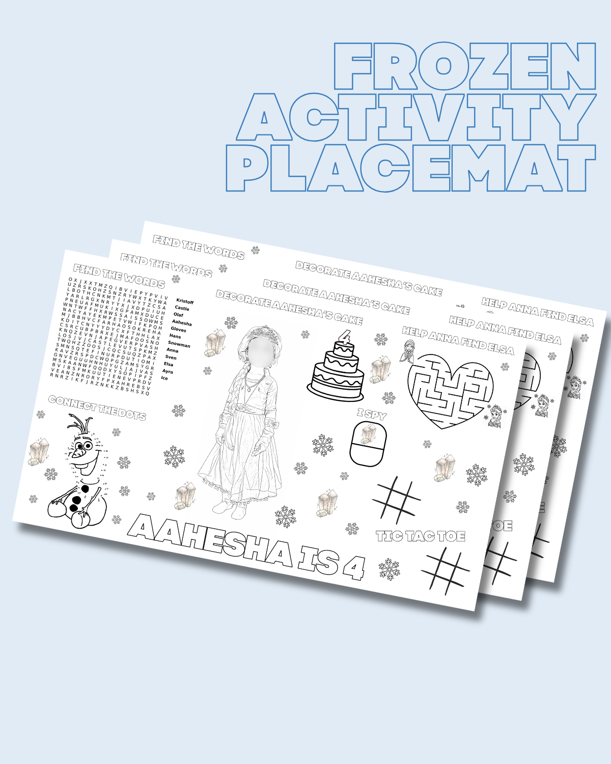 "FROZEN INSPIRED" Activity Placemat