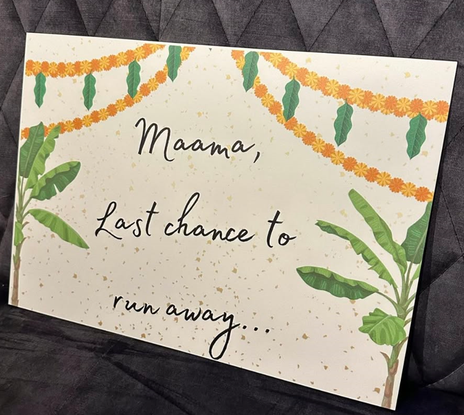 "MAMA, LAST CHANCE TO RUN AWAY" Entrance board