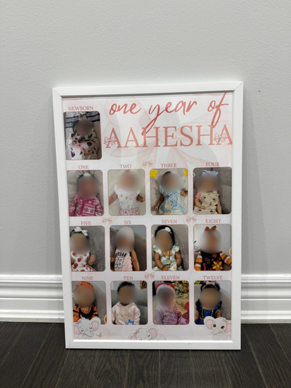 "FIRST YEAR MILESTONE" Photoframe Pink Elephant with Bow