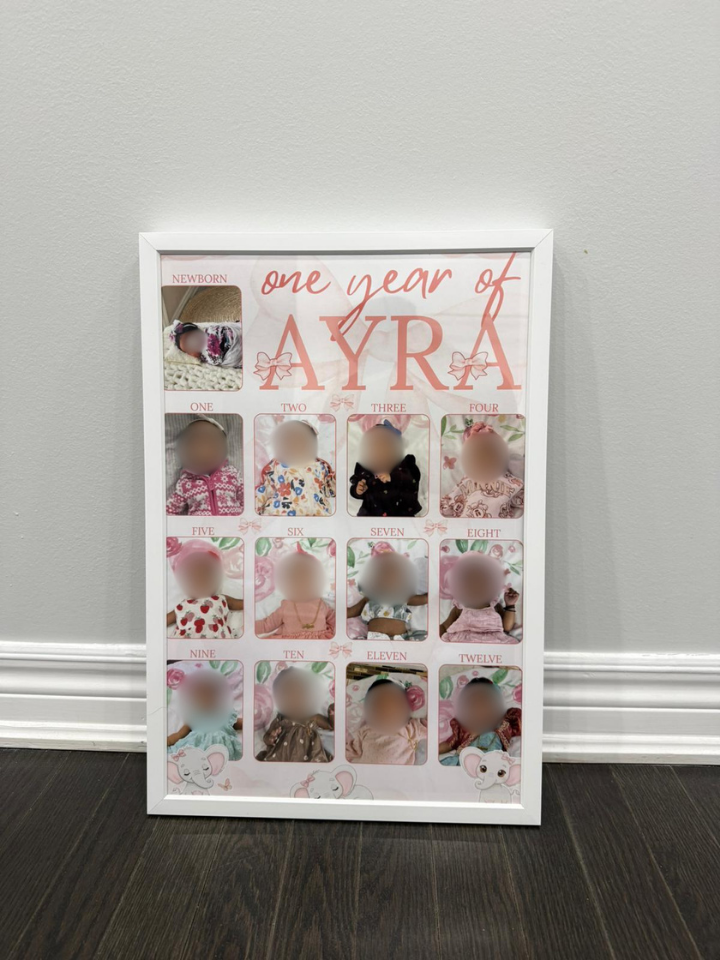 "FIRST YEAR MILESTONE" Photoframe Pink Elephant with Bow