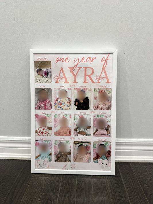 "FIRST YEAR MILESTONE" Photoframe Pink Elephant with Bow