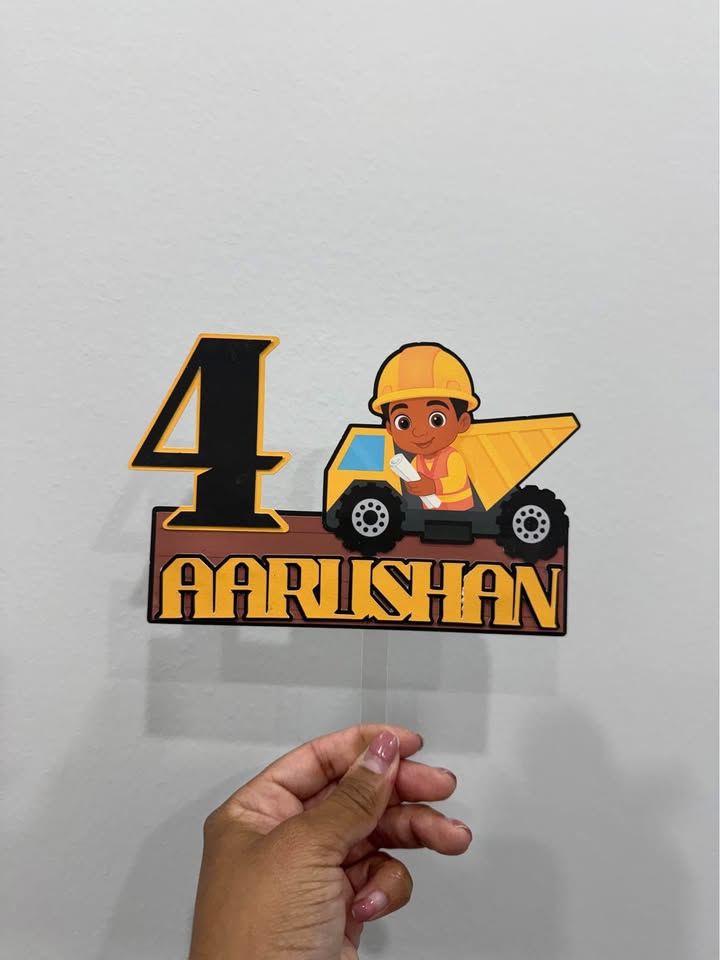 "CONSTRUCTION SIDE" Cardstock Caketopper