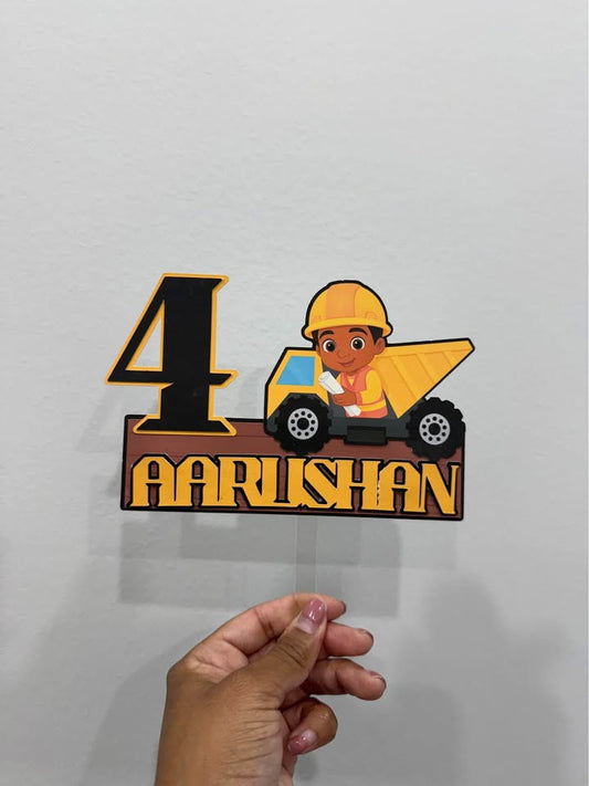 "CONSTRUCTION SIDE" Cardstock Caketopper