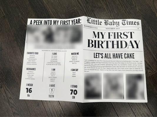 "FIRST BIRTHDAY MILESTONES" Little Baby Times Newspaper