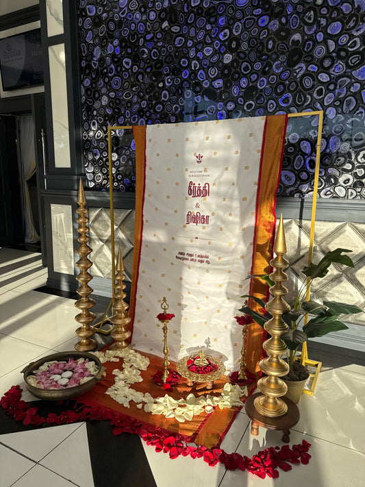 "THREADS OF TRADITION" Welcome sign set-up