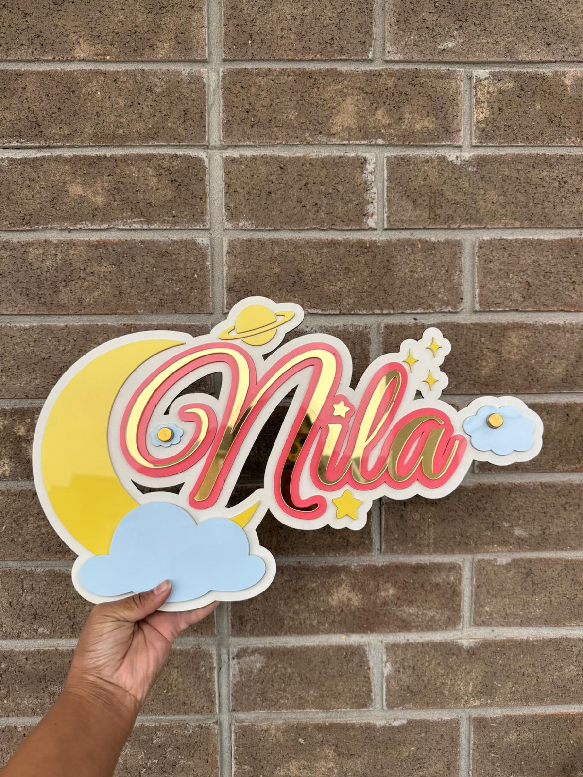 "NILA: THE PASTEL GALAXY" Name sign for nurseries or kids' room
