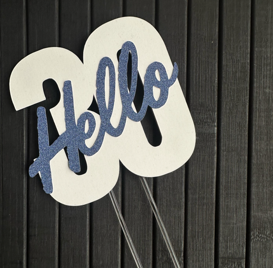 "HELLO 30" Cardstock Caketopper